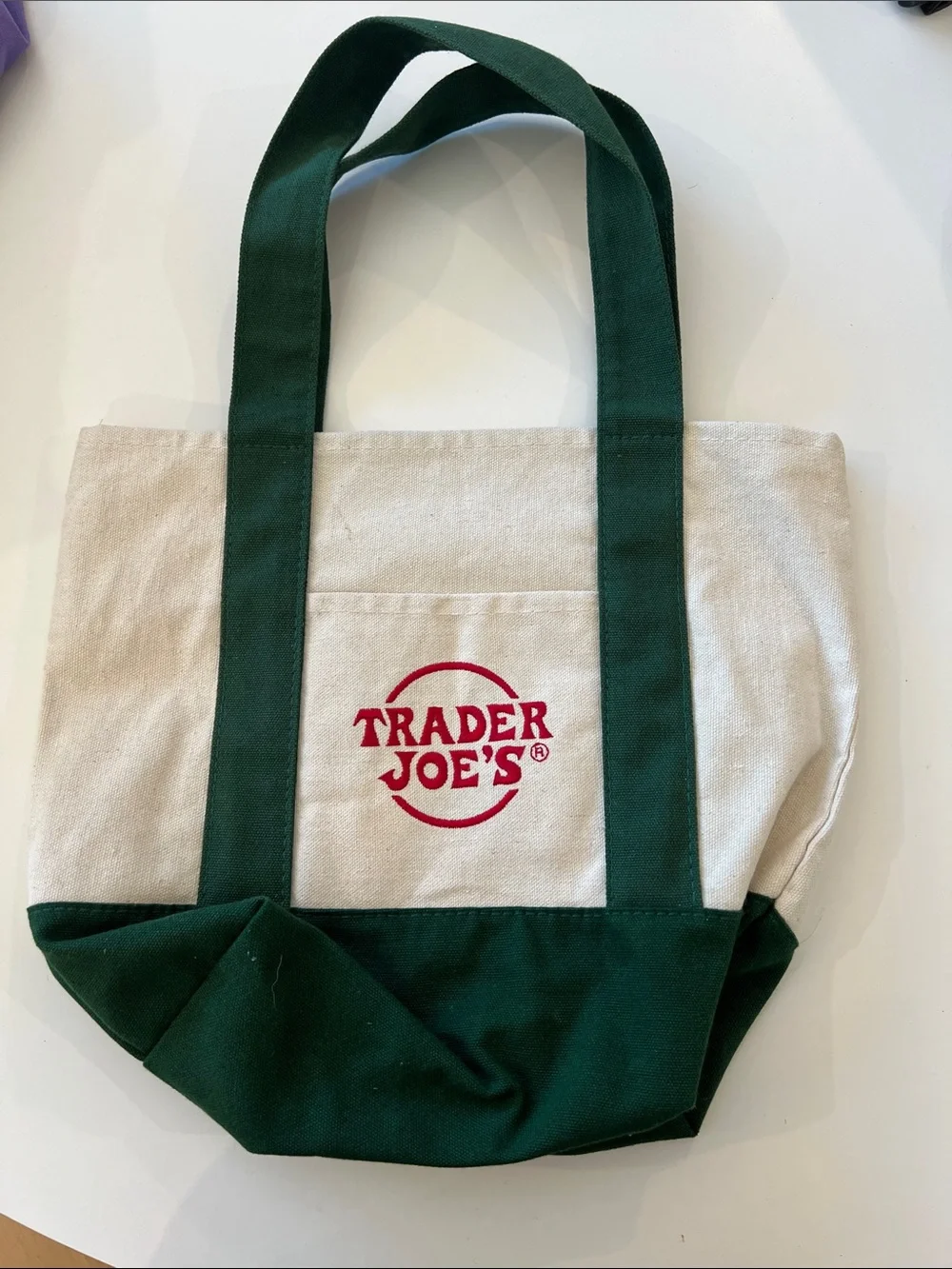 Trader Joe's Green & Cream Canvas Tote Bag